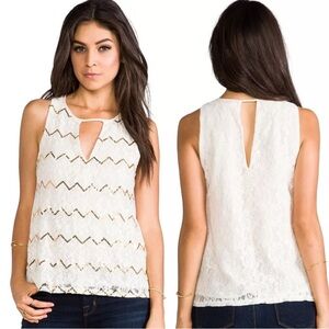 MM COUTURE x Miss Me Cream Ivory & Bronze Sequin & Bead Tank Keyhole Neck Edgy